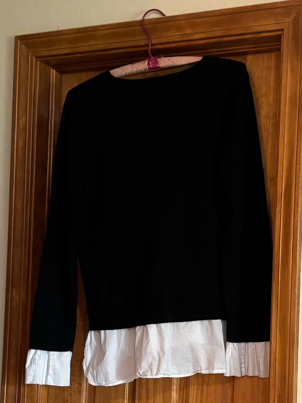 Buur Fashion Black Layered Hem Sweater with White Shirt Detail made in NL